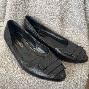 Black leather Loeffler Randall flats.